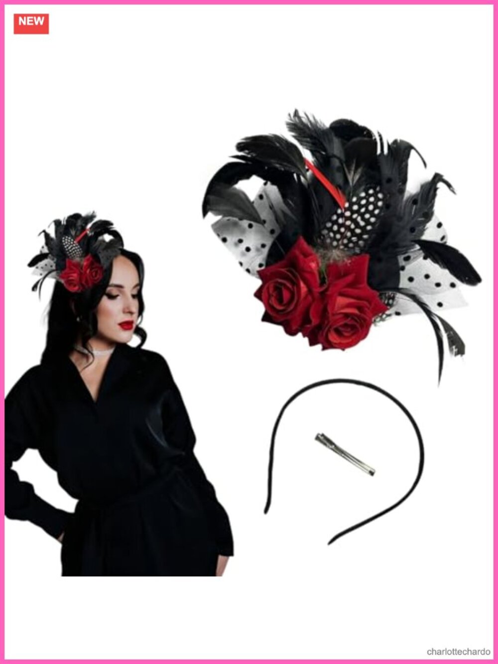 Women Fascinator Hat Rose Flower Feathers Lace Headband Hair Clip Party